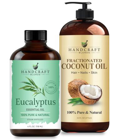 Handcraft Blends Muscle Relief Set: Fractionated Coconut Oil (16 Fl Oz) and Eucalyptus Essential Oil (4 Fl Oz) 100% Pure & Natural for Massage and Vapor Rubs