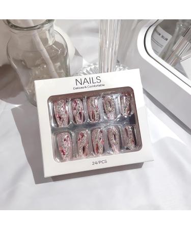 IMSOHOT Long Press on Nails - Coffin Glitter Fake Nails with Shiny Pink Rhinestones | Luxury Ballerina Acrylic Nails for Women (24 Pcs) - Glue on False Nails 61-A07 - Buy Online on GoSupps.com