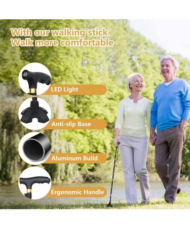 JUNRA Adjustable Folding Walking Cane with LED Light | Portable Foldable Stick for Seniors | Quad Base for Balance | Men and Women - Buy Online on GoSupps.com