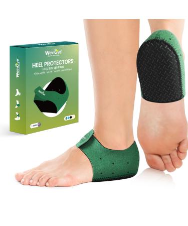 Plantar Fasciitis Heel Protector for Shoes - Welnove Anti Slip Heel Cups for Women Men Heels Spur Pain Relief - Heel Inserts Pads for Achilles Tendonitis Dry Cracked Heel Support Cushion(Size L) Green L - Men 8.5-14 Women 9.5-13