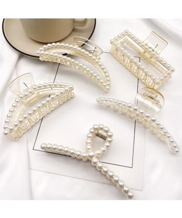 SEMATA 5pcs Pearl Hair Clips Large Hair Claw Clips for Thick Hair and Thin Hair  Cute Pearl Hair Claw Hair Clips for Women and Girls Non-Slip Strong Pearl Hair Accessories for Women and Girl 1A-Pearl Hair Clips - Buy Online on GoSupps.com