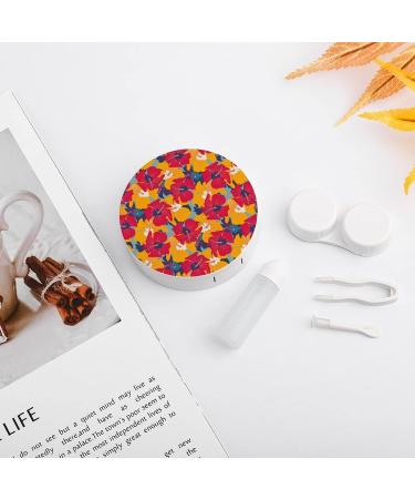 Colorful Retro Hibiscuses Round Case For Contact Lens Kit Storage Box with Mirror Printed - Buy Online on GoSupps.com