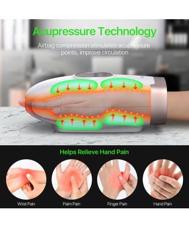 Runelk Cordless Hand Massager with Heat and Air Compression - 6 Massage Modes for Arthritis and Carpal Tunnel - Pain Relief and Acupressure Therapy - White - Buy Online on GoSupps.com