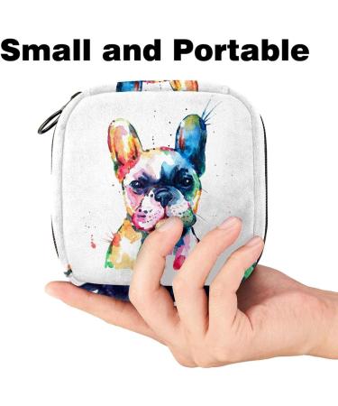 Stylish Menstruation Pad Bag with Zipper | Women's Napkin & Tampon Collection Bag - Cute French Bulldog Watercolor Design - Buy Online on GoSupps.com