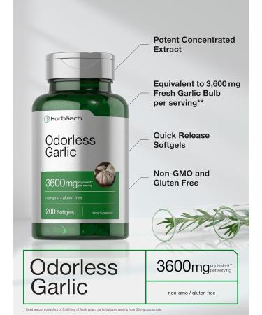 Ultra Potent Odorless Garlic Softgels | 200 Count | Non-GMO & Gluten Free by Horbaach - Buy Online on GoSupps.com