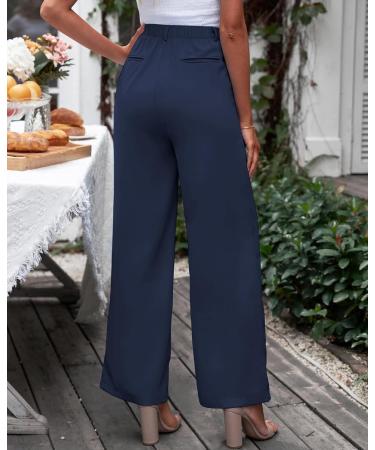 Vetinee High Waisted Wide Leg Dress Pants for Women - Navy Blue | Business Office Trousers with Pockets - Buy Online on GoSupps.com