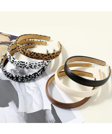 Leopard Print PU Solid Headbands for Women - 6 Pack Multicolor Hair Hoops | Cute Accessories - Buy Online on GoSupps.com
