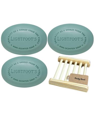 Lightfoot's Pine Soap for Men (Set of 3 Bars) All Natural Pine Scented Mens Athletic Soap for Body Soap or Pine Hand Soap with One (1) Soap Holder