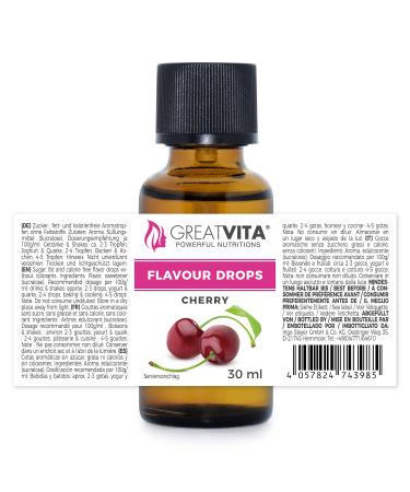 GreatVita Cherry Flavour Drops 30ml | Calorie-Free & Sugar-Free for Yoghurt Shakes Cakes - Buy Online on GoSupps.com