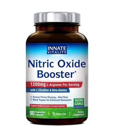 Innate Vitality Nitric Oxide Booster Supplement, L-Arginine, L-Citrulline, Beet Root, Beta-Alanine, Ginseng Root, Healthy Circulation, Energy & Endurance, 90 Vegan Capsules