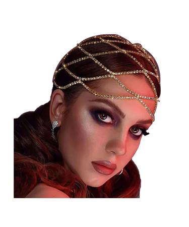 NAISKA Gold Crystal Rhinestone Head Chain Wedding Rhinestones Headpieces Caps Sparkle Diamonds Bride Hair Headband Jewelry Vintage 1920S Party Teardrop Headband Hair Accessories for Women and Girls (Gold)