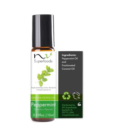 NV Superfoods Peppermint Essential Oil Roll-On - 10 ml - 100% Natural Therapeutic Grade Oil for Skin Care & Home Essentials