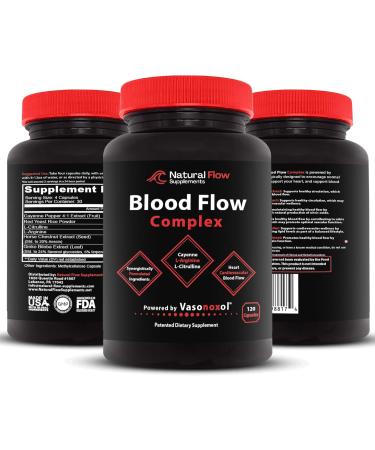 Blood Flow Complex with Cayenne Pepper Ginkgo Red Yeast Rice Powder Horse Chestnut Extract for Heart and Circulation Support Powered by Vasonoxyl - 120 Capsules - Buy Online on GoSupps.com