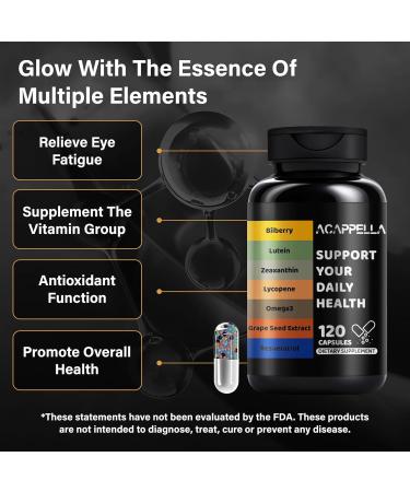 ACAPPELLA Bilberry Lutein Zeaxanthin Lycopene Omega-3 Grape Seed Extract Resveratrol Capsule Bilberry Supplement for Eyes with Multivitamins (1) - Buy Online on GoSupps.com
