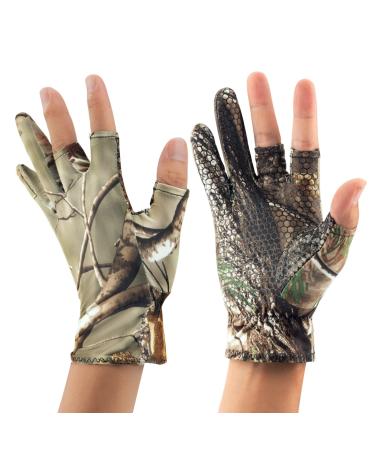 QualyQualy Sun Gloves UV Protection Gloves Fishing Gloves Camouflage Gel Glove Thin Fingersless Gloves Men for Kayaking Paddling Driving Hiking Camo Medium