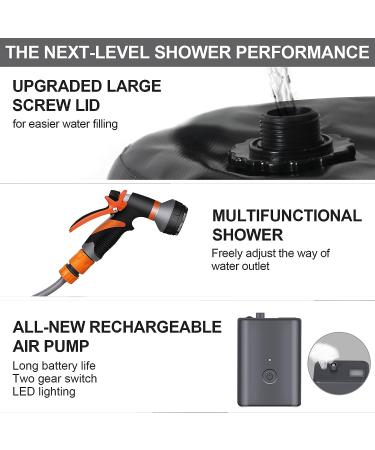 AZXJC Portable Camping Shower 5 Gallons with Rechargeable Air Pump, 8 Spray Modes, Solar Heating, Built-in Thermometer for Beach, Camping, Hiking - Buy Online on GoSupps.com