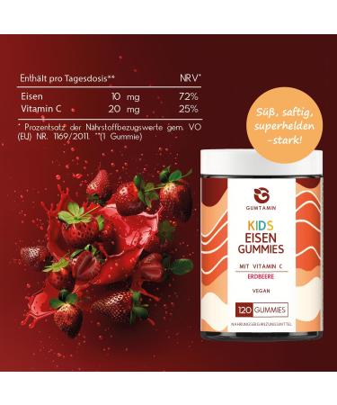 Gumamin Iron Gummy Bears for Kids - 120 Vegan Gummies | 10mg Iron & Vitamin C - Natural Alternative to Iron Tablets - Buy Online on GoSupps.com