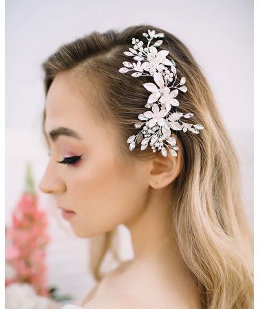 SWEETV Handmade Pearl Flower Wedding Hair Comb for Women - Bridal Hair Clip & Accessories - Buy Online on GoSupps.com