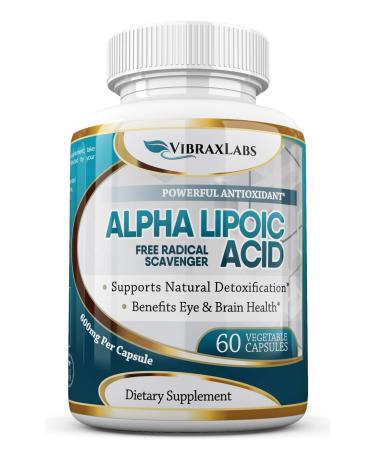 Alpha Lipoic Acid 600mg Capsules - Extra Strength ALA Supplement - Best Pure Vegetarian Capsules for Nerve Pain Skin Face Eye and Brain Boost Helps Sustain Natural Detoxification Non-GMO