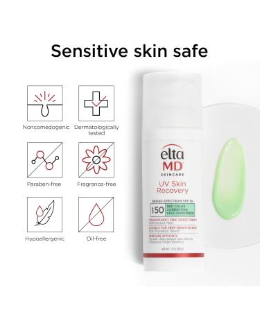 EltaMD UV Skin Recovery Face Sunscreen with Zinc Oxide All Mineral Safe for Sensitive Skin SPF 50 Green Tinted - Buy Online on GoSupps.com