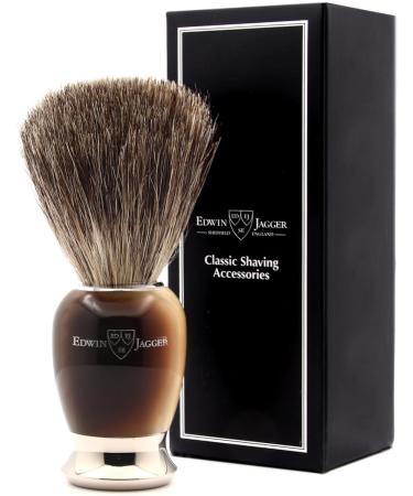 Edwin Jagger Imitation Light Horn & Nickel Classic Pure Badger Shaving Brush - Men's Shaving Brush for Cream or Soap - Buy Online on GoSupps.com