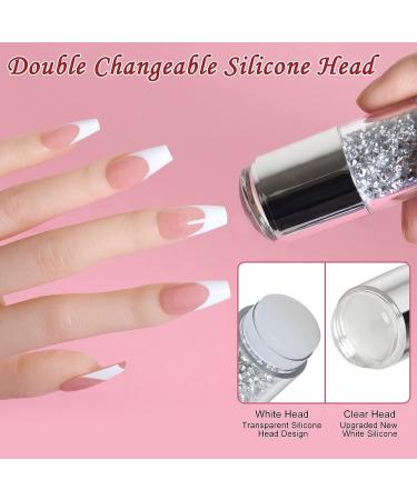 Silver French Tip Nail Stamp Double Sided Clear Art Stamper: Soft Silicone, Jelly with Scraper for Clear Stamping - Buy Online on GoSupps.com