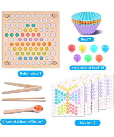 Qooloo Wooden Clip Board Game - Montessori Toys for Kids 3-5 | Color Sorting & Stacking Puzzle - Buy Online on GoSupps.com