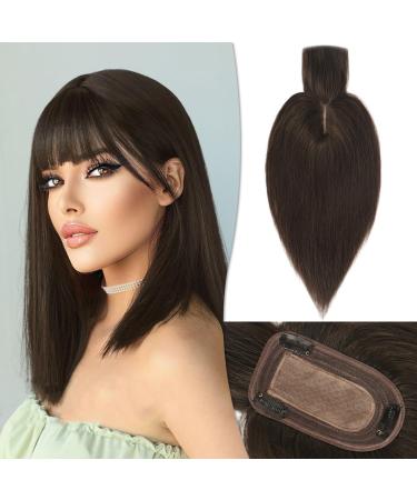 Ruwiss real hair hair topper for women crown topers with pony short wigs hair parts for thin hair 7.5 * 13cm silk base 100% real human hair clip in topper 25 cm 35g (dark brown) 25cm (with pony) dark brown - Buy Online on GoSupps.com