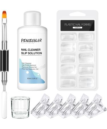 PEACECOLOR 60ML Slip Solution Cleanser Plus with Quick Building Nail Tips Transparent False Nail Fixed Clip Dual End Nail Brush Glass Cup Kit for Poly Nail Extension Nail Gel Kit DIY for Beginners color 195 - Buy Online on GoSupps.com