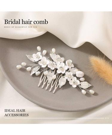 Unicra Flower Bride Wedding Hair Comb Silver Pearl Hair Accessories Crystal Bridal Headpiece for Women and Bridesmaid - Buy Online on GoSupps.com
