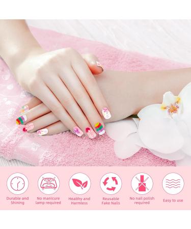 Obidodi 96pcs Kids False Nails Girls Press on Nails Short Full Cover Fake Nail Kits Kids Stick on Nails Girls Children Nail Design Decoration False Nails for Kids Kit - Buy Online on GoSupps.com