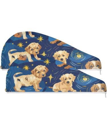 Cute Cartoon Puppies Hair Towel 2 Pack Super Absorbent Quick Dry Turbans for Women & Girls - Buy Online on GoSupps.com