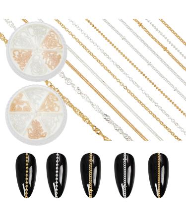 NICENEEDED 12 Strips Metal Nail Art Chains Silver Gold Nail Jewelry Chains with Box Alloy Nail Chains Punk Nail Charms Nail Ornaments Nail Jewels Nail Art Studs for Nail Salon