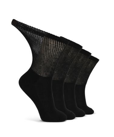 LIN Diabetic Socks for Men & Women Non-Binding Circulatory Extra Wide Top Socks Edema Neuropathy Lymphedema 4 6 12 Pairs Crew/Jet Black  4 Pairs  9-11