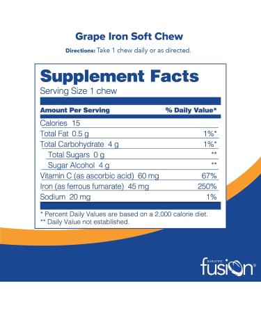 Bariatric Fusion Iron Soft Chew with Vitamin C | Grape Flavored Iron Supplement for Bariatric Patients | 60 Count Chewy Vitamins for Gastric Bypass & Sleeve Gastrectomy | 2 Month Supply - Buy Online on GoSupps.com