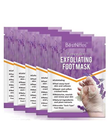 Foot Peel Mask 5 Pack, Exfoliating Foot Masks, Natural Exfoliator for Dry Dead Skin, Callus, Repair Rough Heels for Men Women (5 Pcs foot peel mask(Lavender))