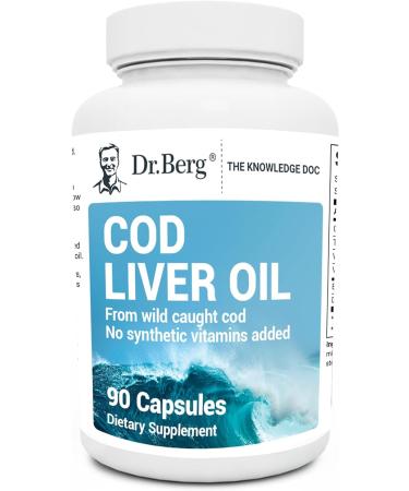 Dr. Berg Cod Liver Oil Capsules - New Formula Without OxBile - Rich in Omega-3 Fatty Acids (DHA & EPA), Vitamins A & D - No Smells or Bad Aftertaste - 90 Capsules