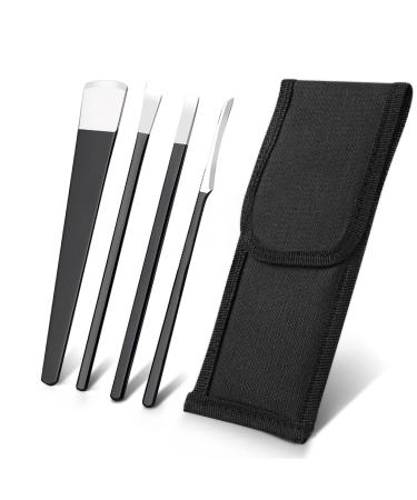 4 PCS Pedicure Knife Set Stainless Steel Ingrown Toenail Knife Correction Foot Scraper Clipper Pedicure Nail Remover Kit with Storage Bag for Calluses Beauty Salon Home Use Foot Care - Black