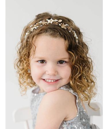 SWEETV Princess Gold Flower Girl Headpiece | Pearl Wedding Hair Accessories | First Communion & Birthday Tiara - Buy Online on GoSupps.com