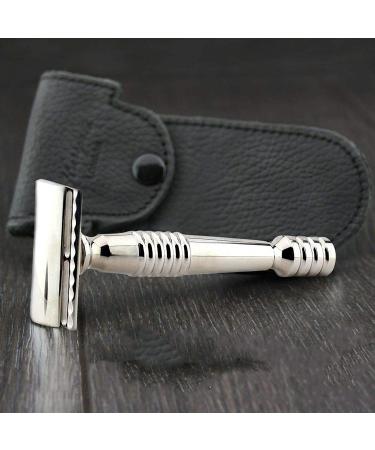 Safety razor for beard shaving with handle made of pure stainless steel razor for men