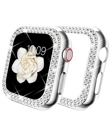 DABAOZA Compatible for Apple Watch 38mm Case Bumper Cover Ultra Series 8 7 6 5 4 3 2 1 SE Bling Women Girls Dressy Diamonds Crystal Bumper Hard PC Shockproof Case for iWatch (Silver 38mm) Silver 38 mm