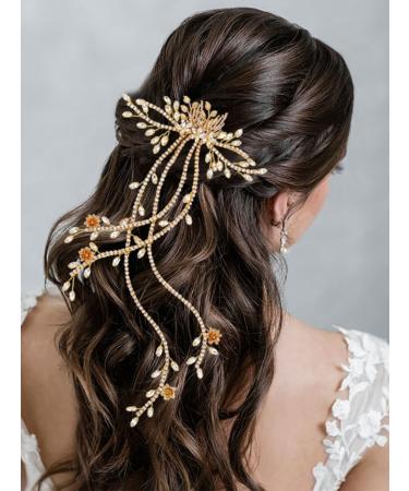 Zoestar Rhinestone Bridal Wedding Hair Comb Gold Flowers Headpiece Bridal Crystal Leaf Hair Accessories for Women and Girls
