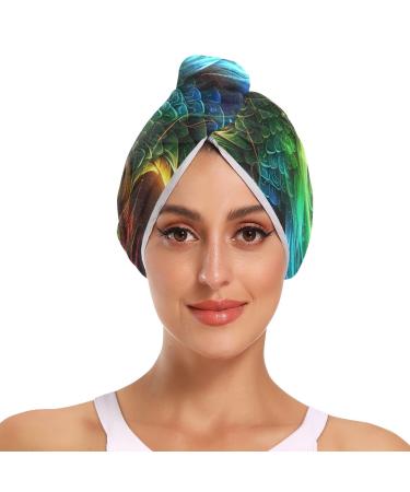 A Cool Rainbow Dragon Hair Towel 2 Pack Super Absorbent Hair Drying Towel Quick Dry Hair Turbans Head Towel with Button Twisty Wrap for Women Girls