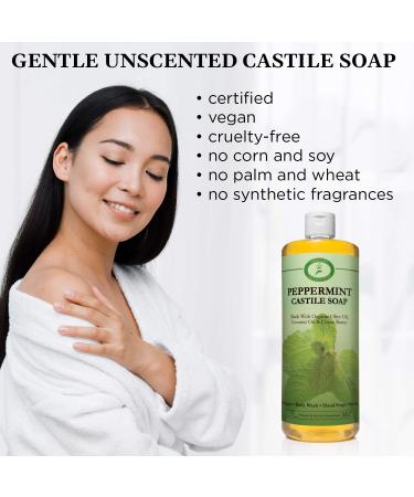 Carolina Peppermint Castile Soap 32oz - Organic Body Wash with Skin-Softening Olive Oil - Vegan and Pure Castile Soap Liquid - Buy Online on GoSupps.com