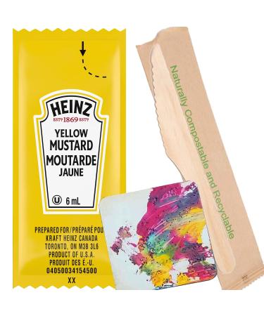 Heinz Mustard Single Serve Packets - 50 Count + 2 Wood Knives and a one of a kind sticker by PaLiSoL CREATiONS! | Convenient Individual Portions | Ideal for On-the-Go Picnics and Restaurants