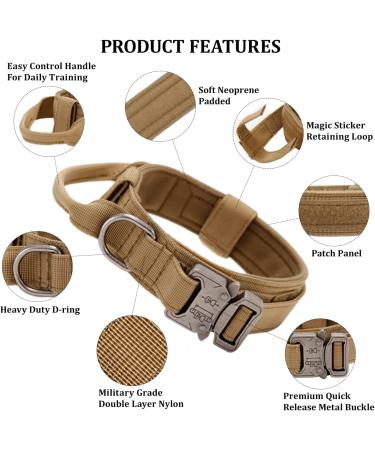 Tactical Dog Collar - Adjustable Soft Padded Nylon with Control Handle & Metal Buckle for Medium to XL Dogs - Brown - Buy Online on GoSupps.com