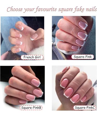 French Style Short Stick on Nails - 24pcs Square Press On Nails with Glue | Elegant Ballet Fake Nails for Women - Buy Online on GoSupps.com