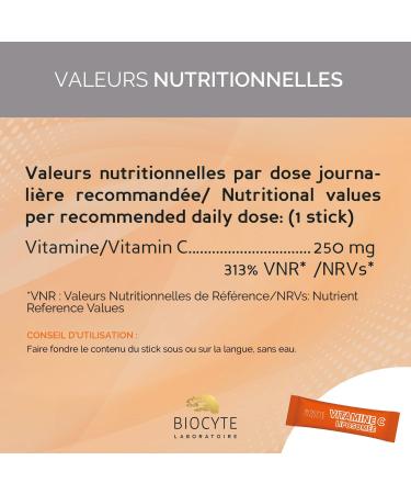BIOCYTE Vitamine C Liposomale - R duit la Fatigue Agit sur le Syst me Immunitaire - Vitamine C Liposom e Ar me naturel Citron - 10 Stick Orodispersible - 1 Stick par jour - Programme de 10 jours - Buy Online on GoSupps.com