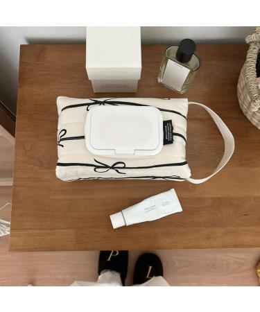 Multipurpose Cotton Wet Wipe Pack with Striped Designs Convenient Storage Case with Elegant Bowknot Home Organization White - Buy Online on GoSupps.com