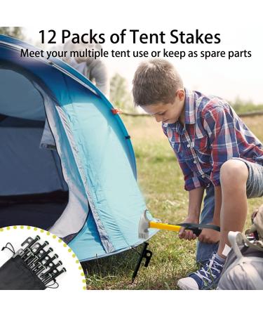 Tent Stake with Hammer 12-Pack 10in Heavy Duty Tent Stakes + 10in Tent Stakes Hammer+Storage Pouch Forged Steel Tent Stakes for Camping Used on Rocks Grassland (Tent Stakes+Hammer) Tent Stakes and Hammer - Buy Online on GoSupps.com